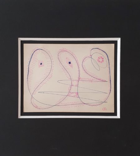 Le crime de la jalousie, stylo de couleur sur papier épais, 1950, 17,1 x 22,7 cm