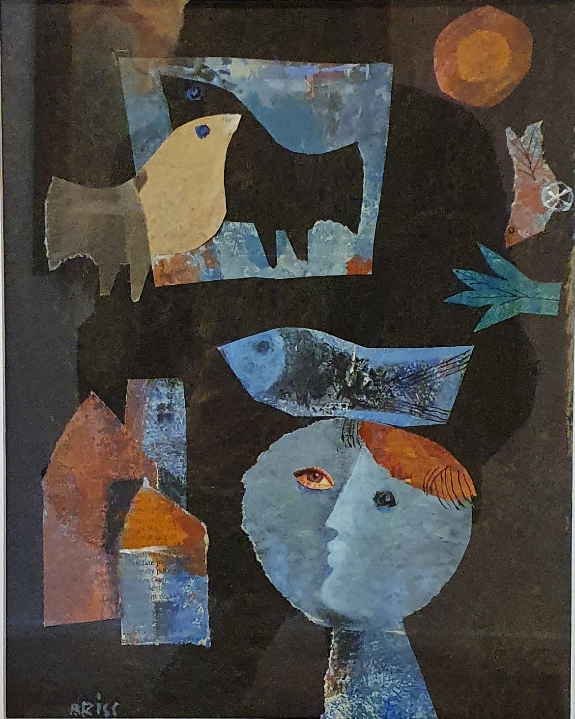 Les oiseaux dans le village, 30 x 20 cm, collage et acrylique sur papier, 2019